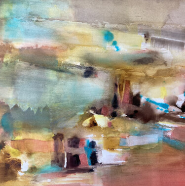 Painting titled "A la maison" by Anne Bironneau, Original Artwork, Watercolor Mounted on Wood Stretcher frame