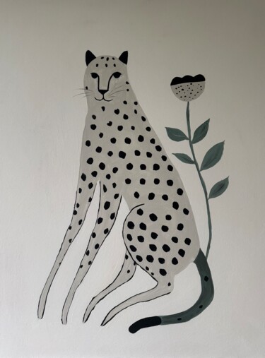 Peinture intitulée "Cheetah & the garden" par Alla Ai, Œuvre d'art originale, Acrylique Monté sur Châssis en bois
