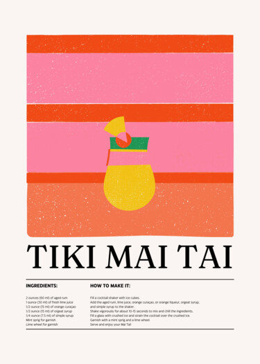 数字艺术 标题为“Tiki Mai Tai Recipe…” 由春宇 关, 原创艺术品, AI生成的图像 安装在纸板上