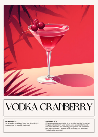 Digitale Kunst getiteld "Vodka Cranberry Coc…" door Chun Yu Guan, Origineel Kunstwerk, AI gegenereerde afbeelding Gemonteerd…