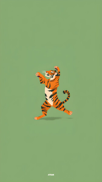 "Dynamic Tiger Leap" başlıklı Dijital Sanat 春宇 关 tarafından, Orijinal sanat, AI tarafından oluşturulan görüntü Karton üzerin…