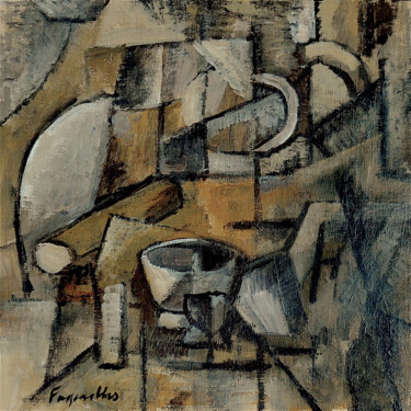Painting titled "Nature morte à la t…" by Henri Fagerolles, Original Artwork, Pigments Mounted on Cardboard