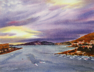 Schilderij getiteld "Vacation in Croatia" door Elena Gaivoronskaia, Origineel Kunstwerk, Aquarel