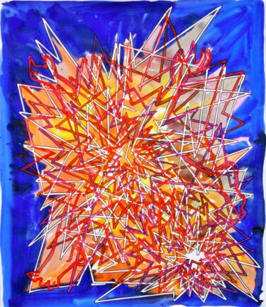 Картина под названием "Explosion 7.16 bleue" - Baptiste Laurent, Подлинное произведение искусства, Акварель