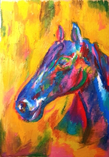 Painting titled "Pferd" by Anne Goldhahn, Original Artwork, Chalk