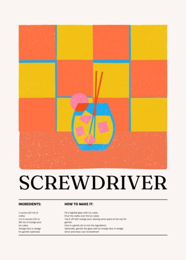 Digitale Kunst getiteld "Screwdriver Cocktai…" door Chun Yu Guan, Origineel Kunstwerk, AI gegenereerde afbeelding Gemonteerd…
