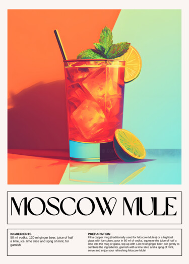 Digitale Kunst getiteld "Moscow Mule Cocktai…" door Chun Yu Guan, Origineel Kunstwerk, AI gegenereerde afbeelding Gemonteerd…