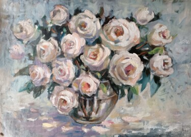 绘画 标题为“White Roses on White” 由Olga Lomax, 原创艺术品, 油