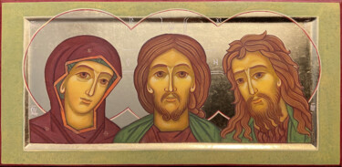 Deesis - Mother of God, Jesus Christ, John the Baptist Pittura intitolato "Deesis - Mother of…" da Evija Rudzite, Opera d'arte originale, pigmenti