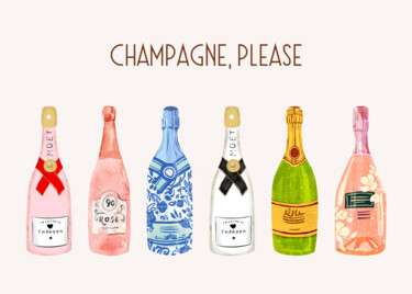 제목이 "Champagne Bottles C…"인 디지털 아트 春宇 关로, 원작, AI 생성 이미지 판지에 장착됨