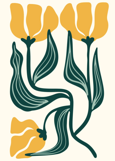 Digitale Kunst getiteld "Spring Tulips - Nat…" door Chun Yu Guan, Origineel Kunstwerk, AI gegenereerde afbeelding Gemonteerd…
