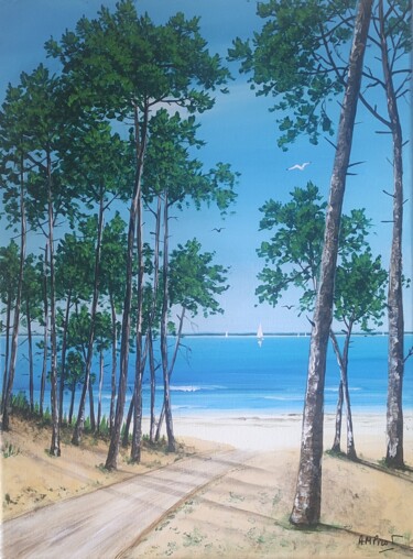 Ζωγραφική με τίτλο "Arcachon, Côté plage" από Anne-Marie Picot, Αυθεντικά έργα τέχνης, Ακρυλικό Τοποθετήθηκε στο Ξύλινο φορε…
