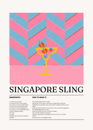Digitale Kunst getiteld "Singapore Sling Coc…" door Chun Yu Guan, Origineel Kunstwerk, AI gegenereerde afbeelding Gemonteerd…