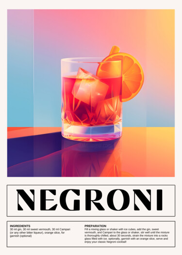 Digitale Kunst getiteld "Negroni Cocktail Re…" door Chun Yu Guan, Origineel Kunstwerk, AI gegenereerde afbeelding Gemonteerd…