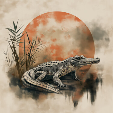 Swamp Majesty: Abstract Alligator Art 数字艺术 标题为“Swamp Majesty: Abst…” 由Anna Burger, 原创艺术品, 数字油画