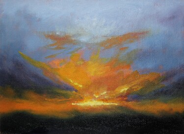 Pintura titulada "Explosive Sunset" por Willis Moore, Obra de arte original, Oleo Montado en Cartulina