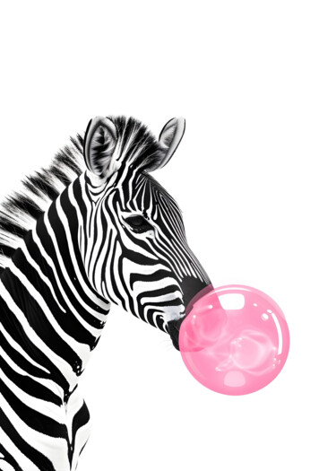 数字艺术 标题为“Zebra's Bubblegum M…” 由春宇 关, 原创艺术品, AI生成的图像 安装在纸板上
