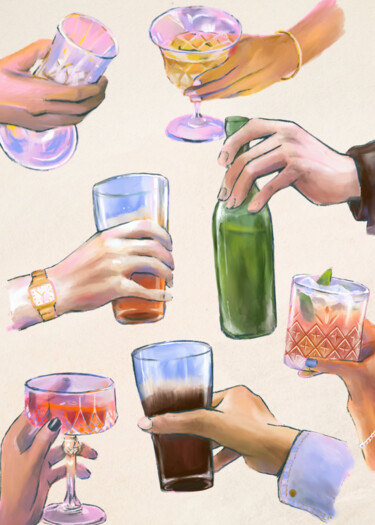 제목이 "Cheers to Life's Ce…"인 디지털 아트 春宇 关로, 원작, AI 생성 이미지 판지에 장착됨