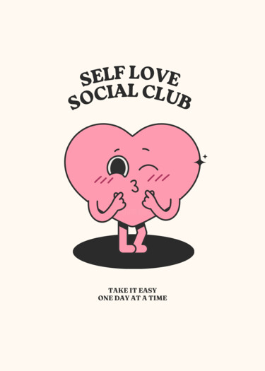 「Self Love Social Cl…」というタイトルのデジタルアーツ 春宇 关によって, オリジナルのアートワーク, AI生成画像 段ボールにマウント