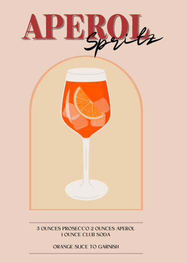 Digitale Kunst getiteld "Aperol Spritz Cockt…" door Chun Yu Guan, Origineel Kunstwerk, AI gegenereerde afbeelding Gemonteerd…