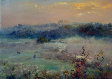 Peinture intitulée "Morning Mist Over t…" par Artem Bilobrovskyi, Œuvre d'art originale, Huile Monté sur Châssis en bois