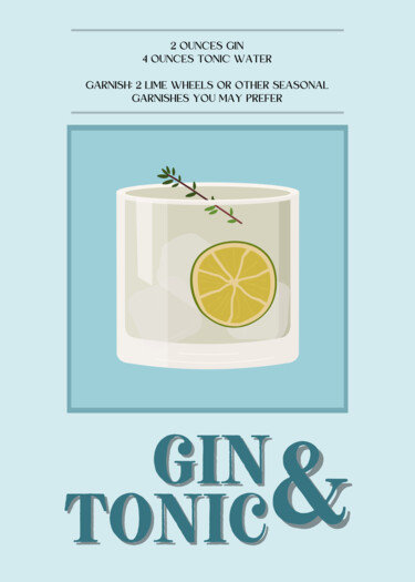 Arte digital titulada "Gin & Tonic Recipe…" por Chun Yu Guan, Obra de arte original, Imagen generada por IA Montado en Cartu…