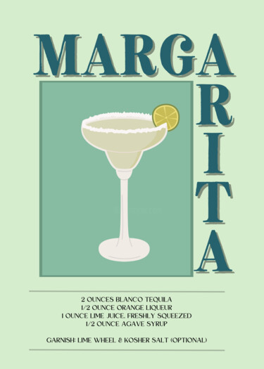 Digitale Kunst getiteld "Margarita Recipe Po…" door Chun Yu Guan, Origineel Kunstwerk, AI gegenereerde afbeelding Gemonteerd…