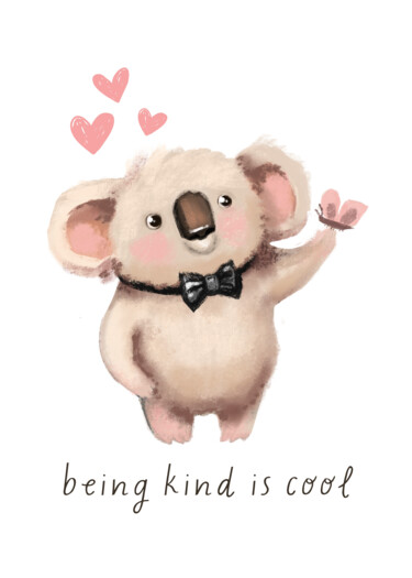 Digitale Kunst getiteld "Koala's Kindness" door Chun Yu Guan, Origineel Kunstwerk, AI gegenereerde afbeelding Gemonteerd op…