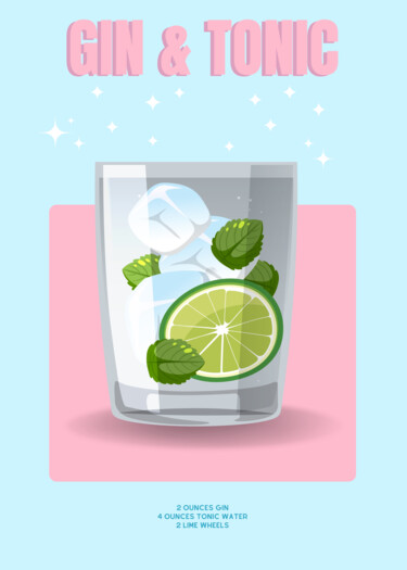 Arte digital titulada "Gin & Tonic - Refre…" por Chun Yu Guan, Obra de arte original, Imagen generada por IA Montado en Cart…