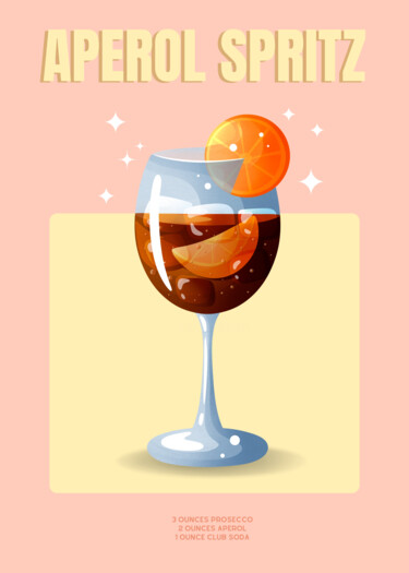 Digitale Kunst getiteld "Aperol Spritz Cockt…" door Chun Yu Guan, Origineel Kunstwerk, AI gegenereerde afbeelding Gemonteerd…