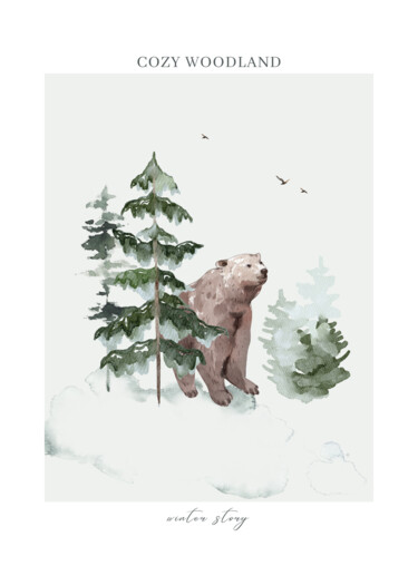 Artes digitais intitulada "Cozy Woodland Bear…" por Chun Yu Guan, Obras de arte originais, Imagem gerada por IA Montado em C…
