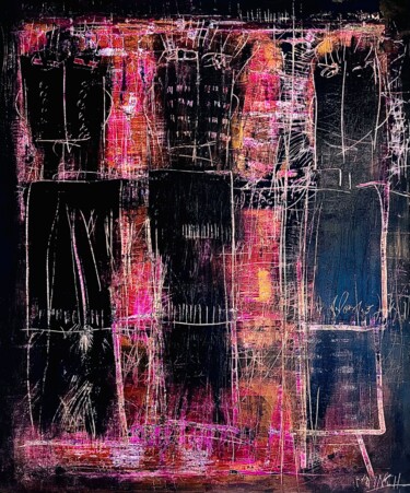 Painting titled "Les solidaires" by Virginie Munch, Original Artwork, Acrylic Mounted on Wood Stretcher frame
