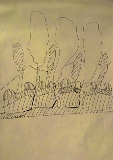 Drawing titled "PAYSAGE" by Dominique Corti, Original Artwork, Ink