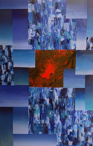 Peinture intitulée "L'enfer bleu" par Omian, Œuvre d'art originale, Acrylique Monté sur Châssis en bois