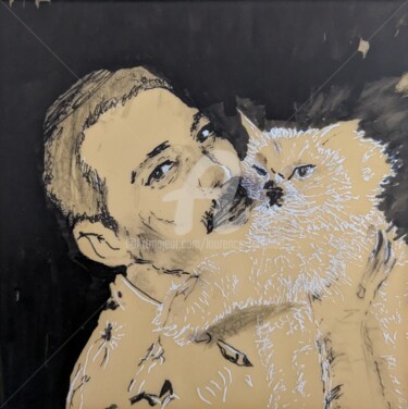 Рисунок под названием "Freddie et son chat" - Laurence Fauchart, Подлинное произведение искусства, Маркер