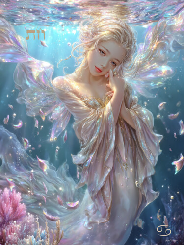 Radiant Tears of the Cancer Zodiac Angel Цифровое искусство под названием "Radiant Tears of th…" - Asnat Unnger, Подлинное произведение искусства, Струйный