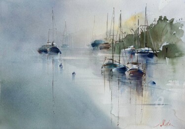 「Pier in the Morning…」というタイトルの絵画 Mkateによって, オリジナルのアートワーク, 水彩画