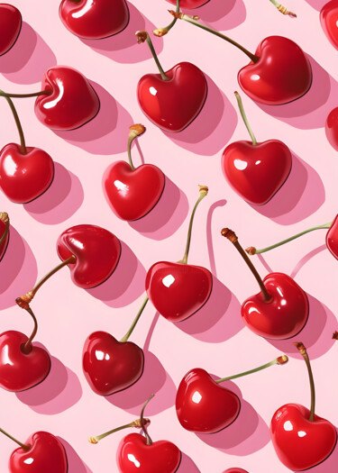 数字艺术 标题为“Cherry Heart Delight” 由春宇 关, 原创艺术品, AI生成的图像 安装在纸板上