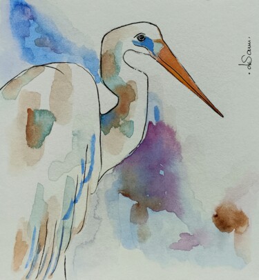 Heron. Poised in Silence 绘画 标题为“Heron. Poised in Si…” 由Oksana Navara, 原创艺术品, 水彩
