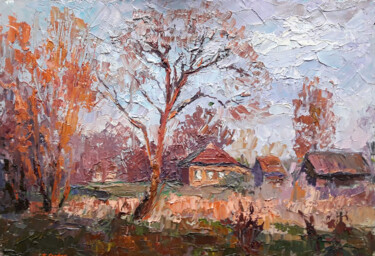 Schilderij getiteld "Last Rays" door Boris Serdyuk, Origineel Kunstwerk, Olie Gemonteerd op Karton