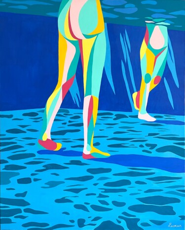 제목이 "Sous L'eau"인 미술작품 Le Corazón로, 원작, 아크릴 나무 들것 프레임에 장착됨