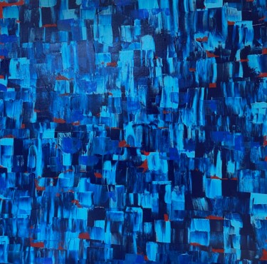 Painting titled "Chute de bleus 2" by Omian, Original Artwork, Acrylic Mounted on Wood Stretcher frame
