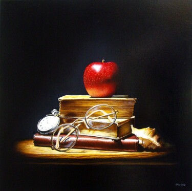 Schilderij getiteld "Vanité" door Jean-Pierre Walter, Origineel Kunstwerk, Olie Gemonteerd op Frame voor houten brancard
