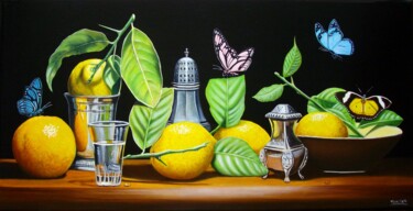 Citrons flamands aux papillons 绘画 标题为“Citrons flamands au…” 由Jean-Pierre Walter, 原创艺术品, 油 安装在木质担架架上