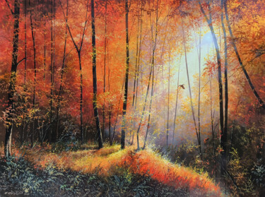 Golden Silence Painting titled "Golden Silence" by Sergey Miqayelya, Original Artwork, Oil Mounted on Wood Stretcher frame