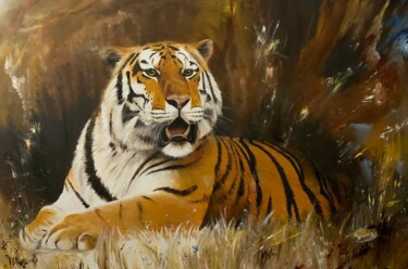 「Magik Tiger」というタイトルの絵画 Gianfranco Combiによって, オリジナルのアートワーク, オイル