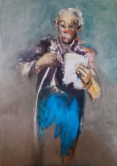 En vérité, je vous le dis 「En vérité, je vous…」というタイトルの絵画 Laurence Pustoc'Hによって, オリジナルのアートワーク, ワックス ウッドストレッチャーフレームにマウント