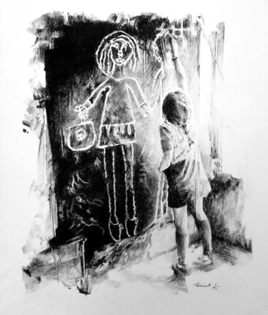 Drawing titled "Послание" by Boytsov, Original Artwork, Charcoal