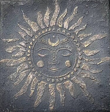 Sun Amulet | Small Textured Metallic Symbol Art 「Sun Amulet | Small…」というタイトルの絵画 Yuliya Samoilava (JuliettaArt)によって, オリジナルのアートワーク, アクリル ウッドストレッチャーフレームにマウント