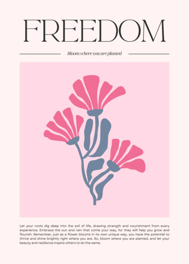 数字艺术 标题为“Floral Freedom Moti…” 由春宇 关, 原创艺术品, AI生成的图像 安装在纸板上
